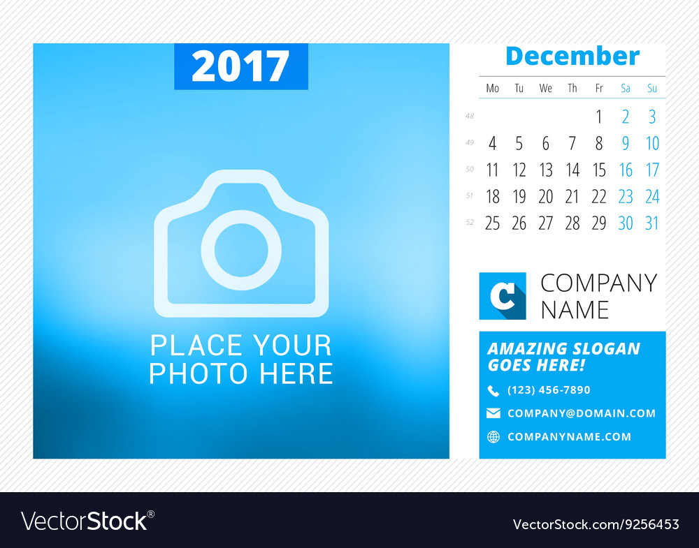 Desk calendar for 2017 year print template