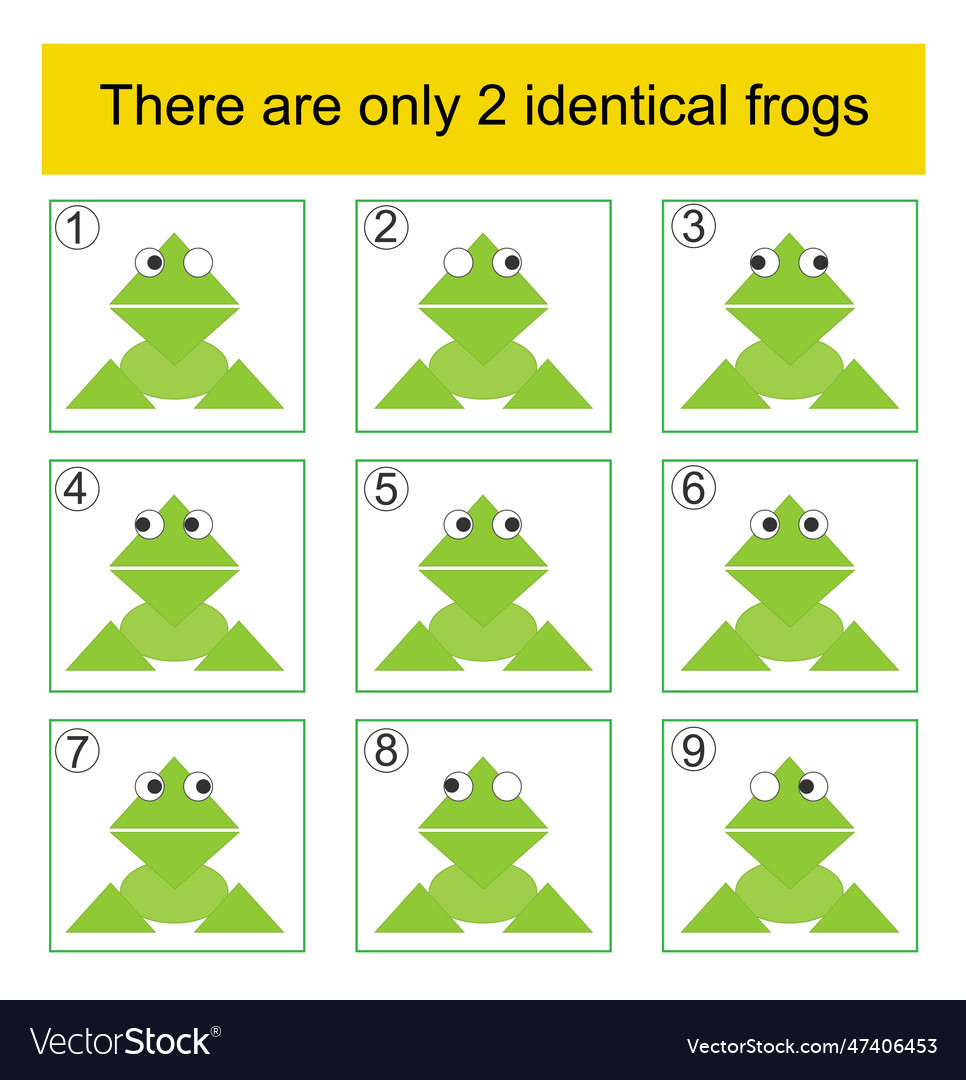 Find two identical frogs logic game for children Vector Image Find two identical frogs logic game for children
