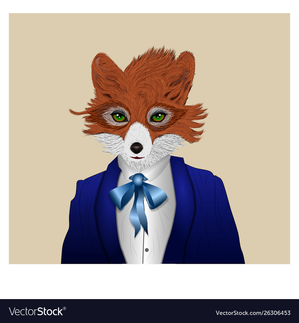 Fox dressed in a tuxedo with present