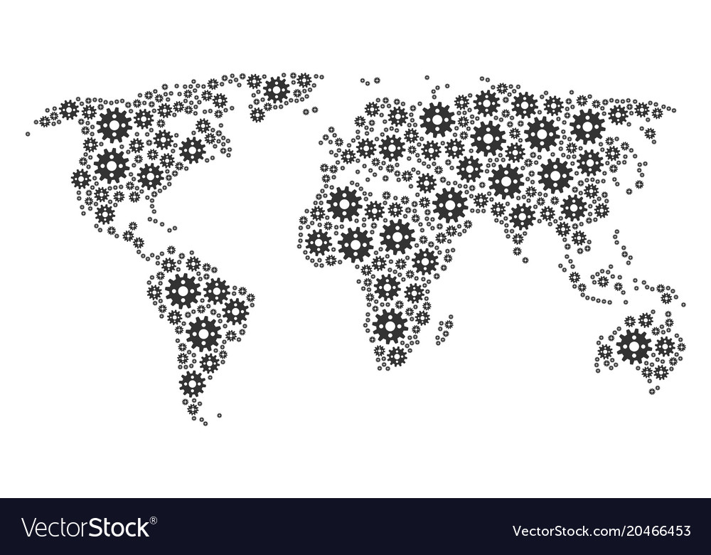 Global map pattern of cogwheel icons