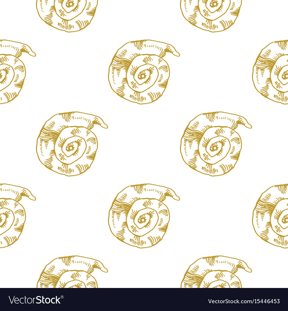 Golden sketch seashell decor seamless pattern