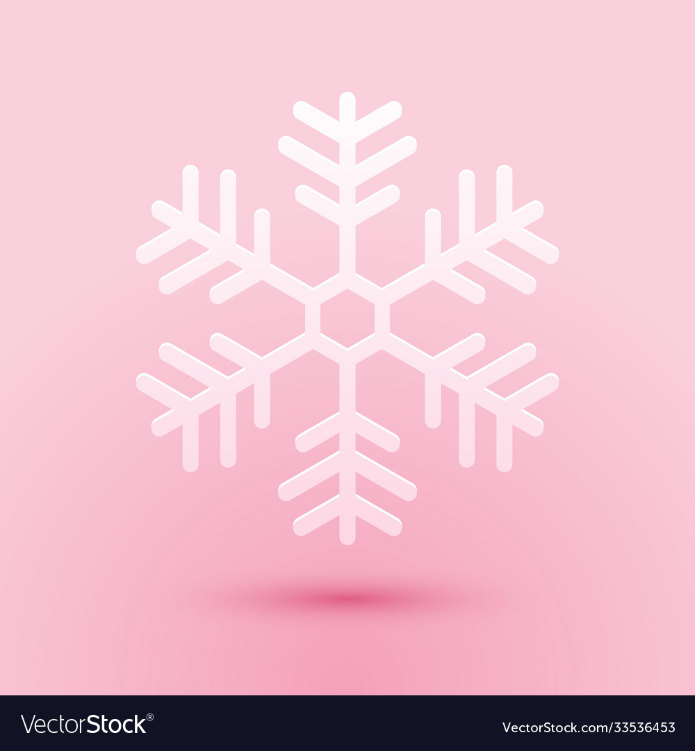 Paper cut snowflake icon isolated on pink