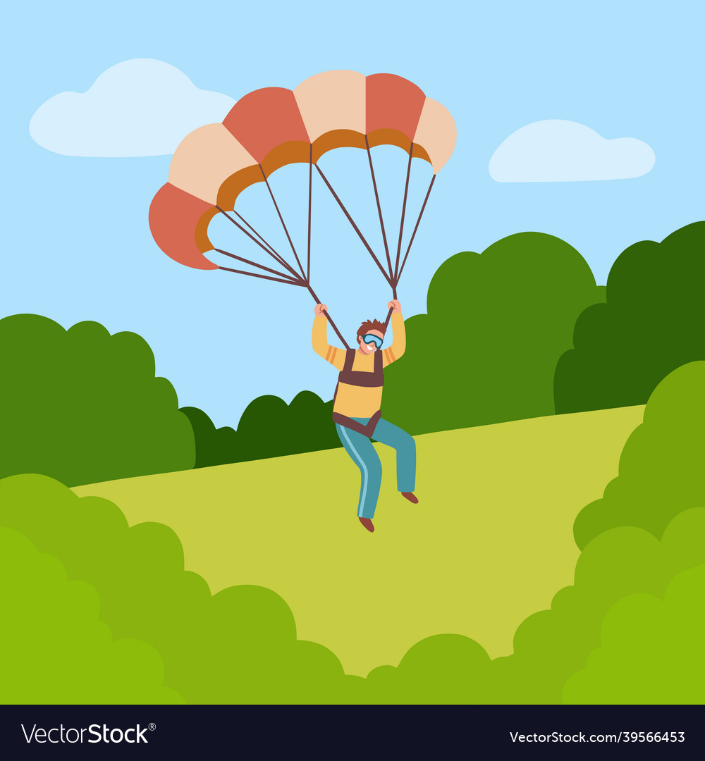 Parachutist landing on field ground man Royalty Free Vector