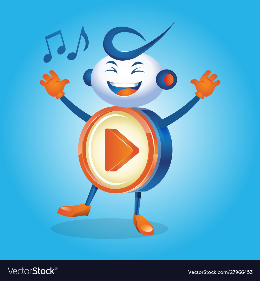 Play button robot in happy expression