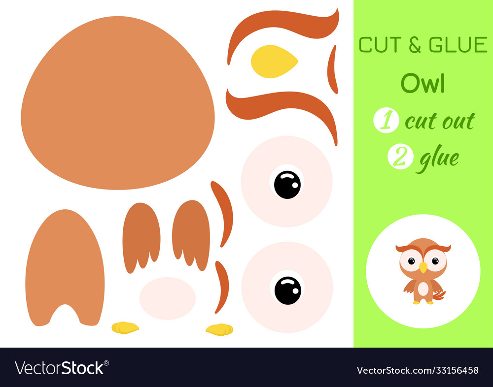 Cut and glue baby owl education developing Vector Image