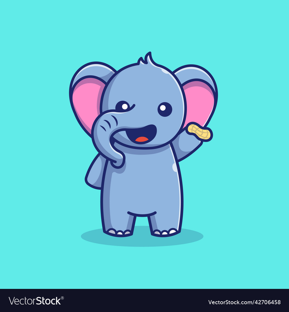 Cute elephant holding nut cartoon Royalty Free Vector Image
