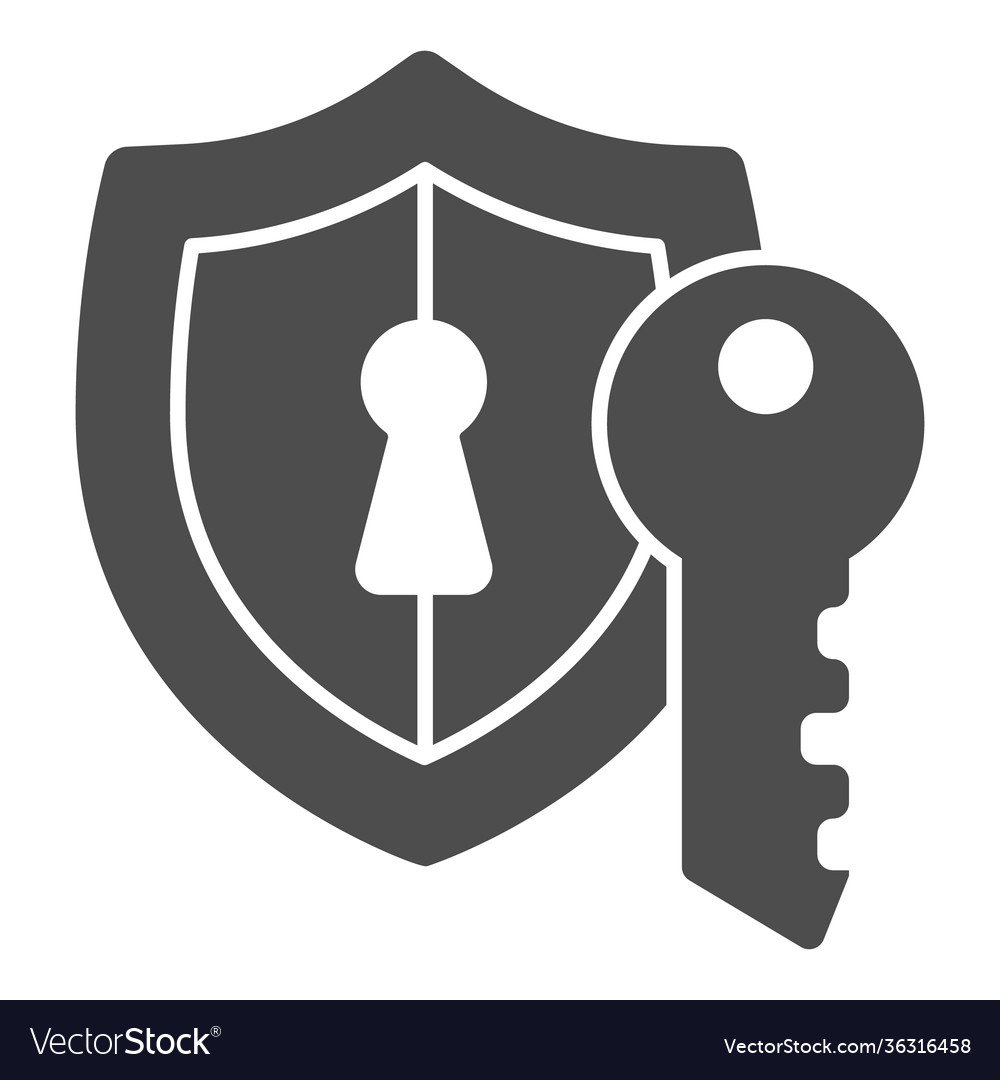 Emblem with keyhole and key solid icon web