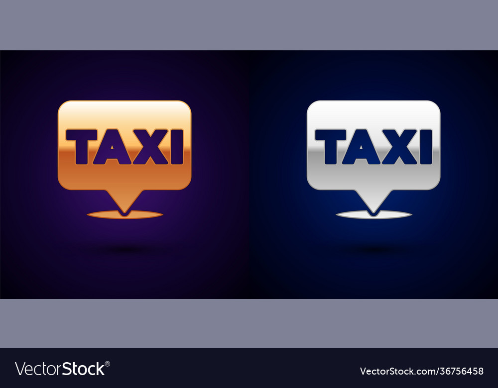 Gold and silver map pointer with taxi icon vector image Gold and silver map pointer with taxi icon