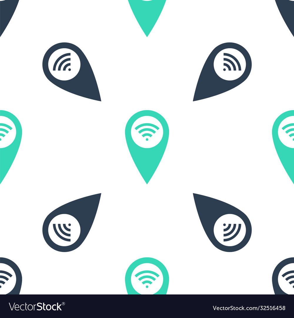 Green pointer map with wifi internet signal vector image Green pointer map with wifi internet signal
