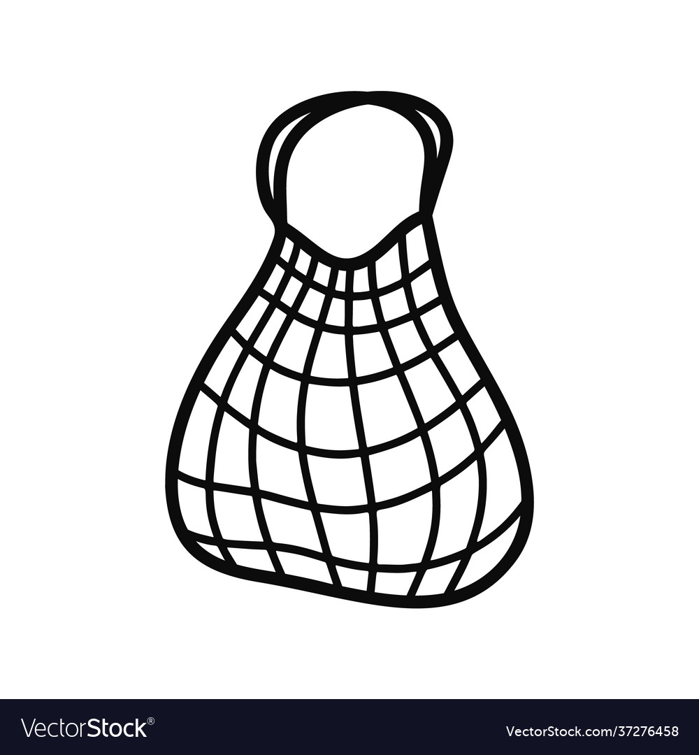 Market string bag doodle icon black hand drawn