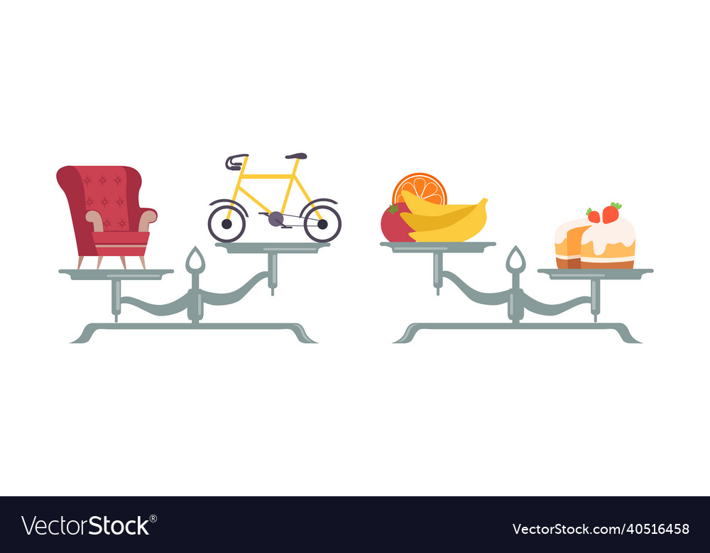Outbalanced scales with different things of value Vector Image Outbalanced scales with different things of value