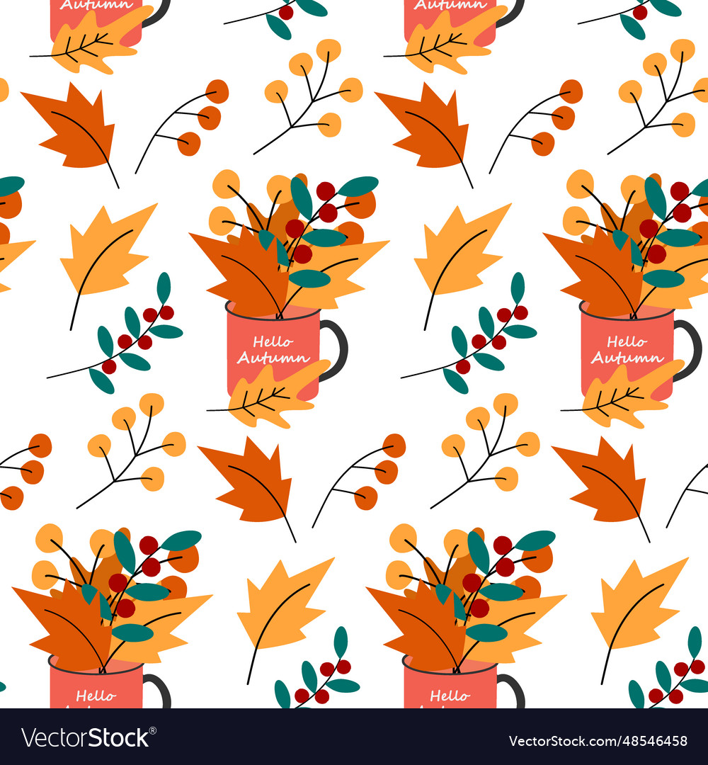 Seamless pattern of mugs with lettering hello vector image Seamless pattern of mugs with lettering hello