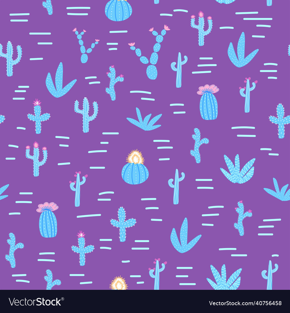 Seamless patterns with different cacti bright Vector Image Seamless patterns with different cacti bright