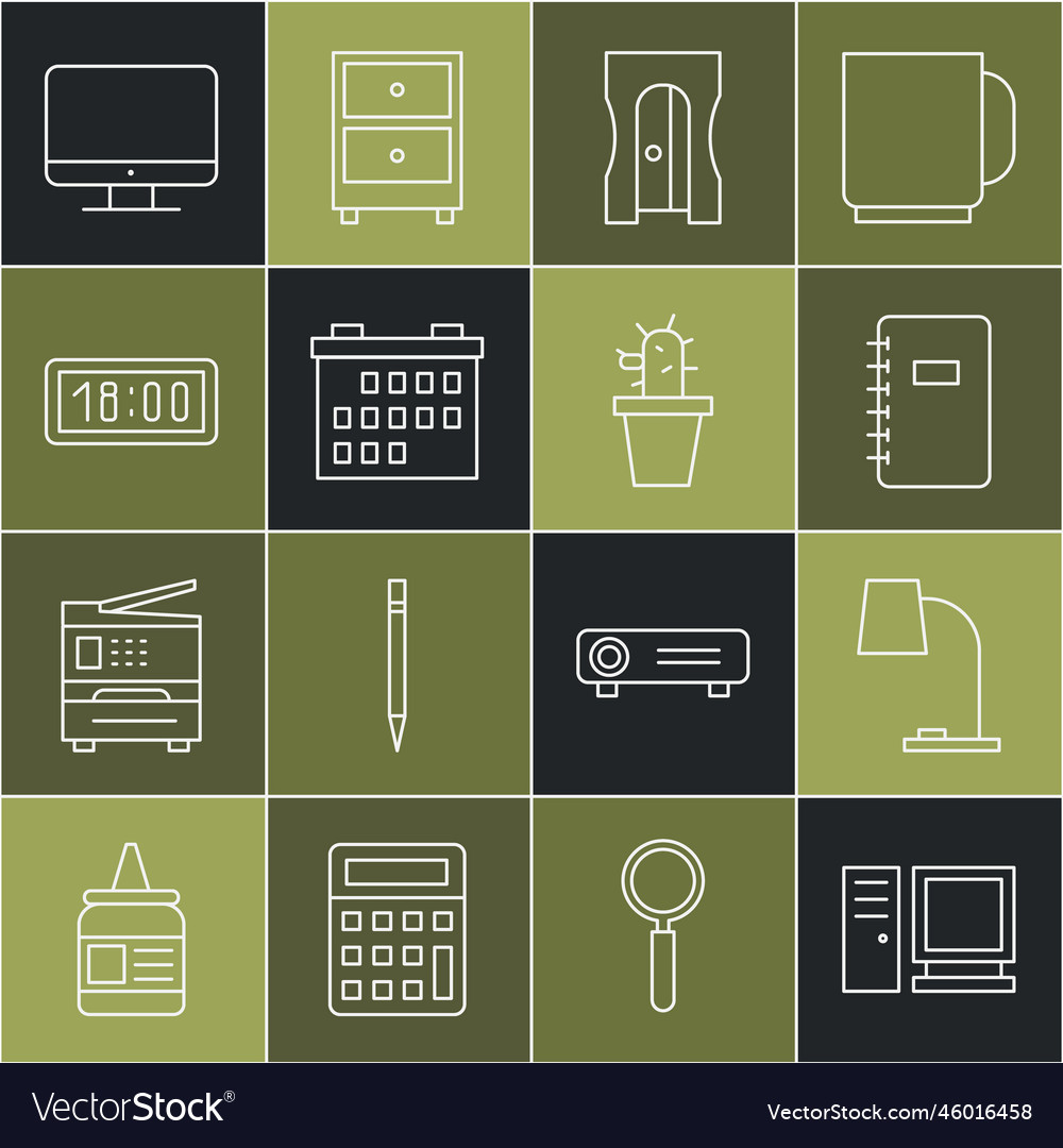 Set line computer monitor table lamp spiral vector image Set line computer monitor table lamp spiral