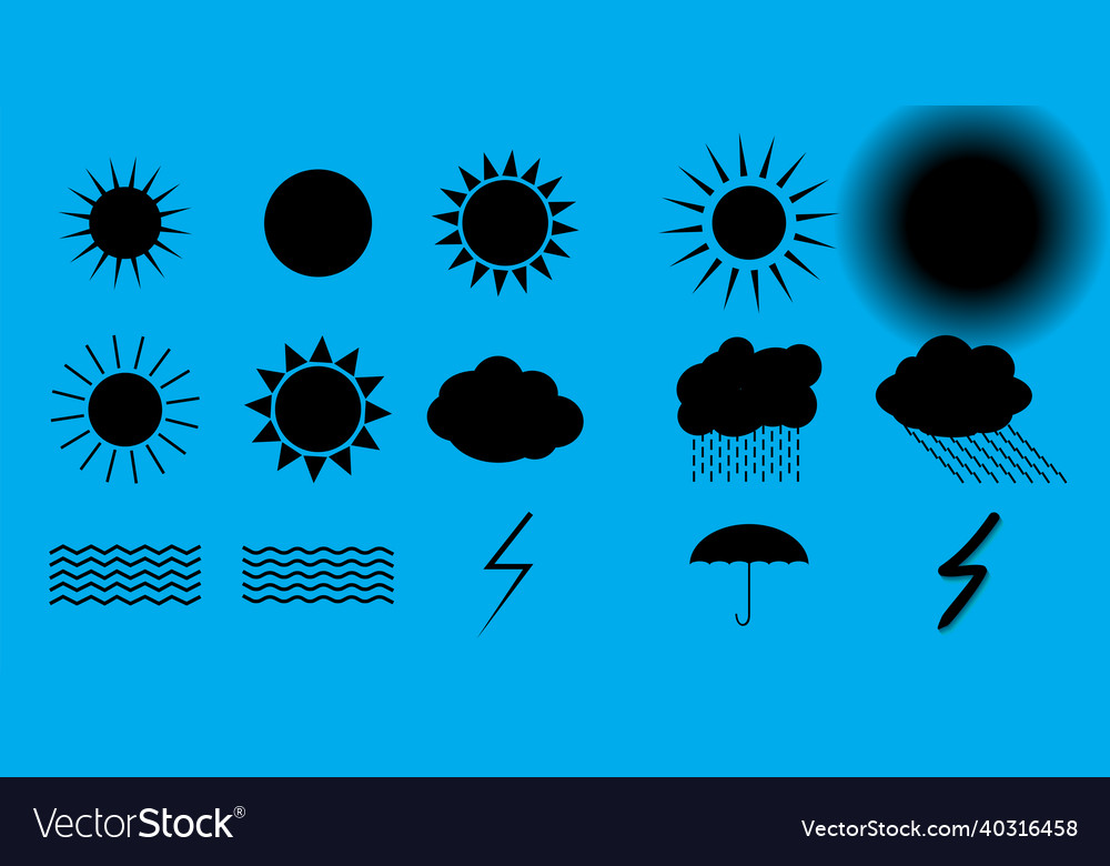 Set of symbols sun clouds thunderstorm umbrella