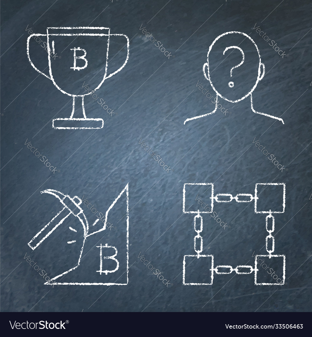 Chalkboard bitcoin icon set in line style