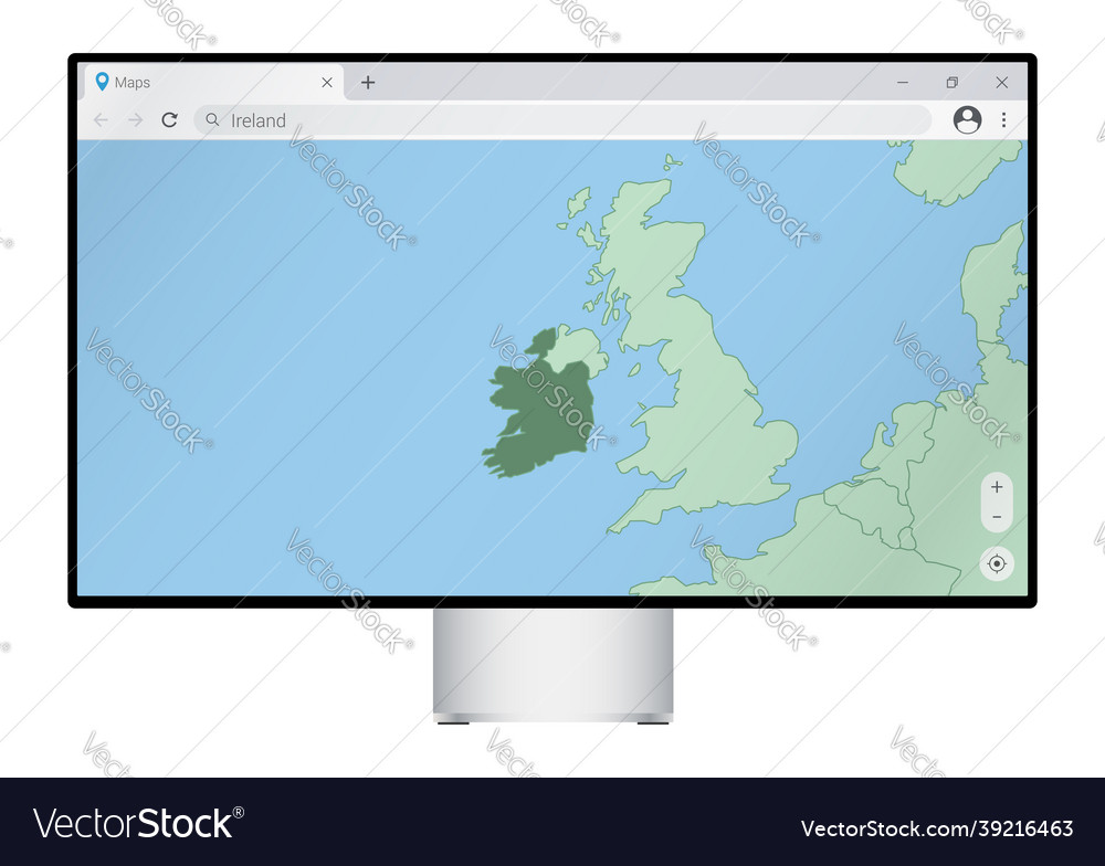 Computer monitor with map of ireland in browser vector image Computer monitor with map of ireland in browser