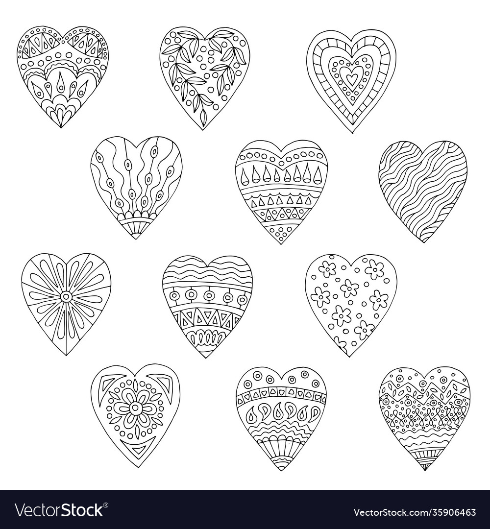 Doodle Hearts Pattern Coloring Book