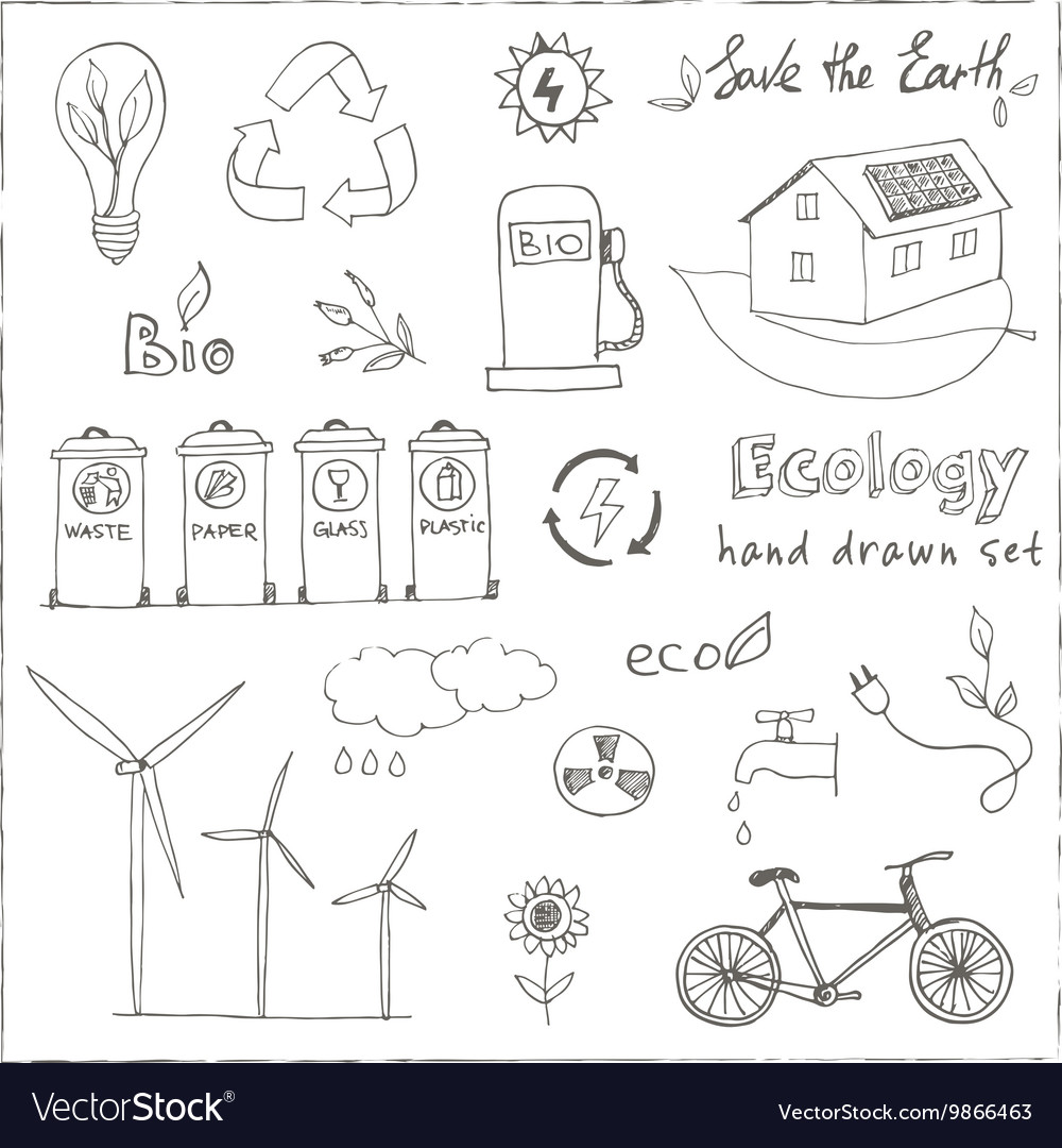 Ecology and recycle doodle icons set Royalty Free Vector