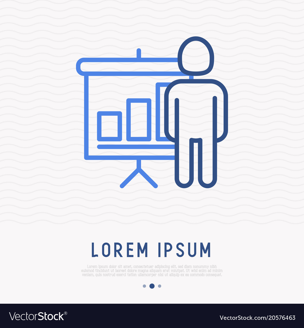 Man and graph with growth thin line icon