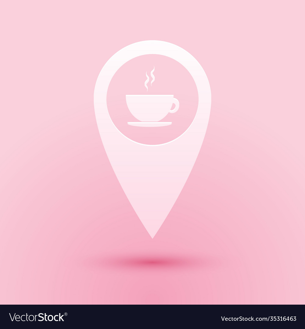 Paper cut map pointer with hot coffee cup icon Vector Image Paper cut map pointer with hot coffee cup icon