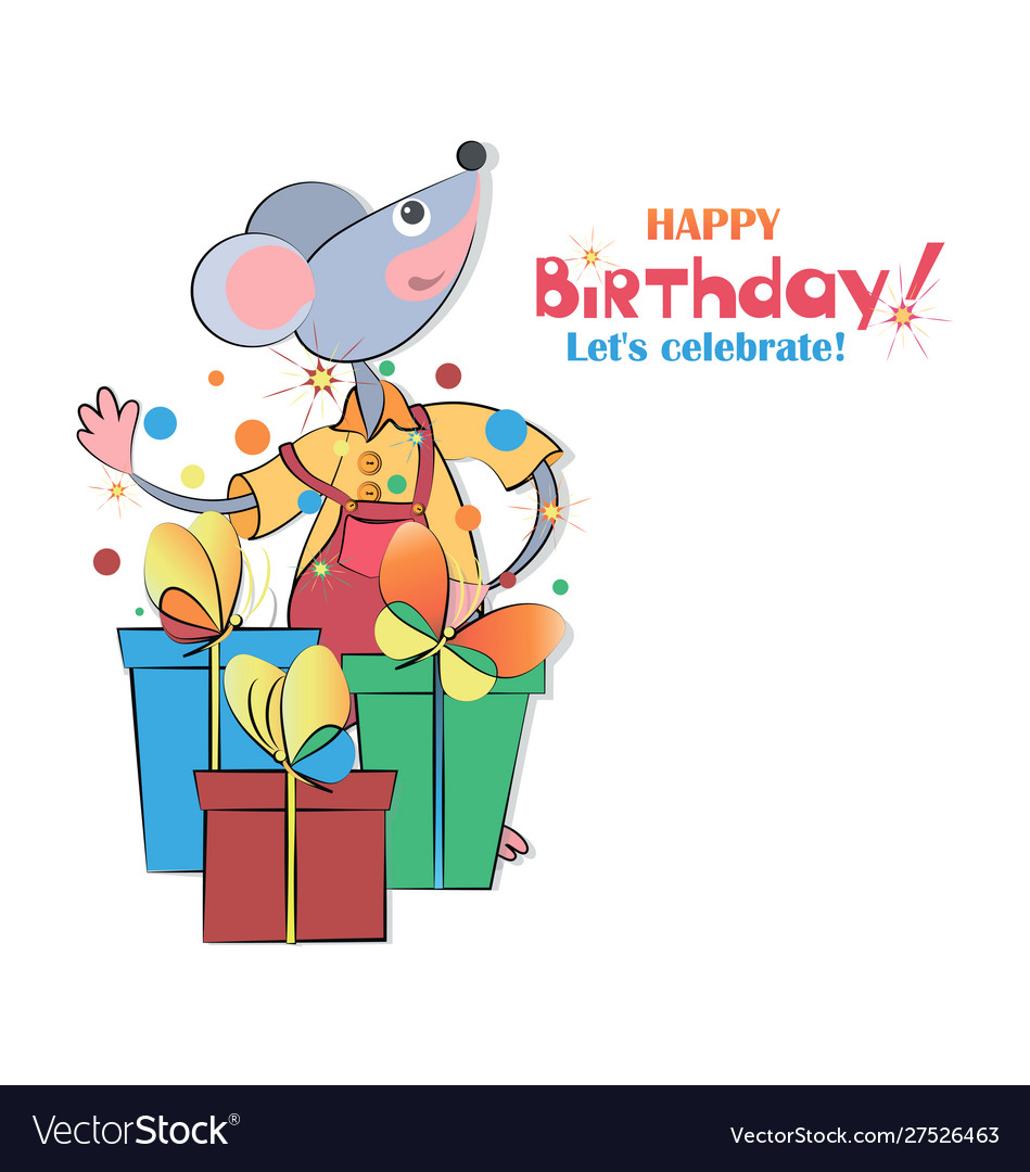 Rat gifts butterflies happy birthday vector image Rat gifts butterflies happy birthday