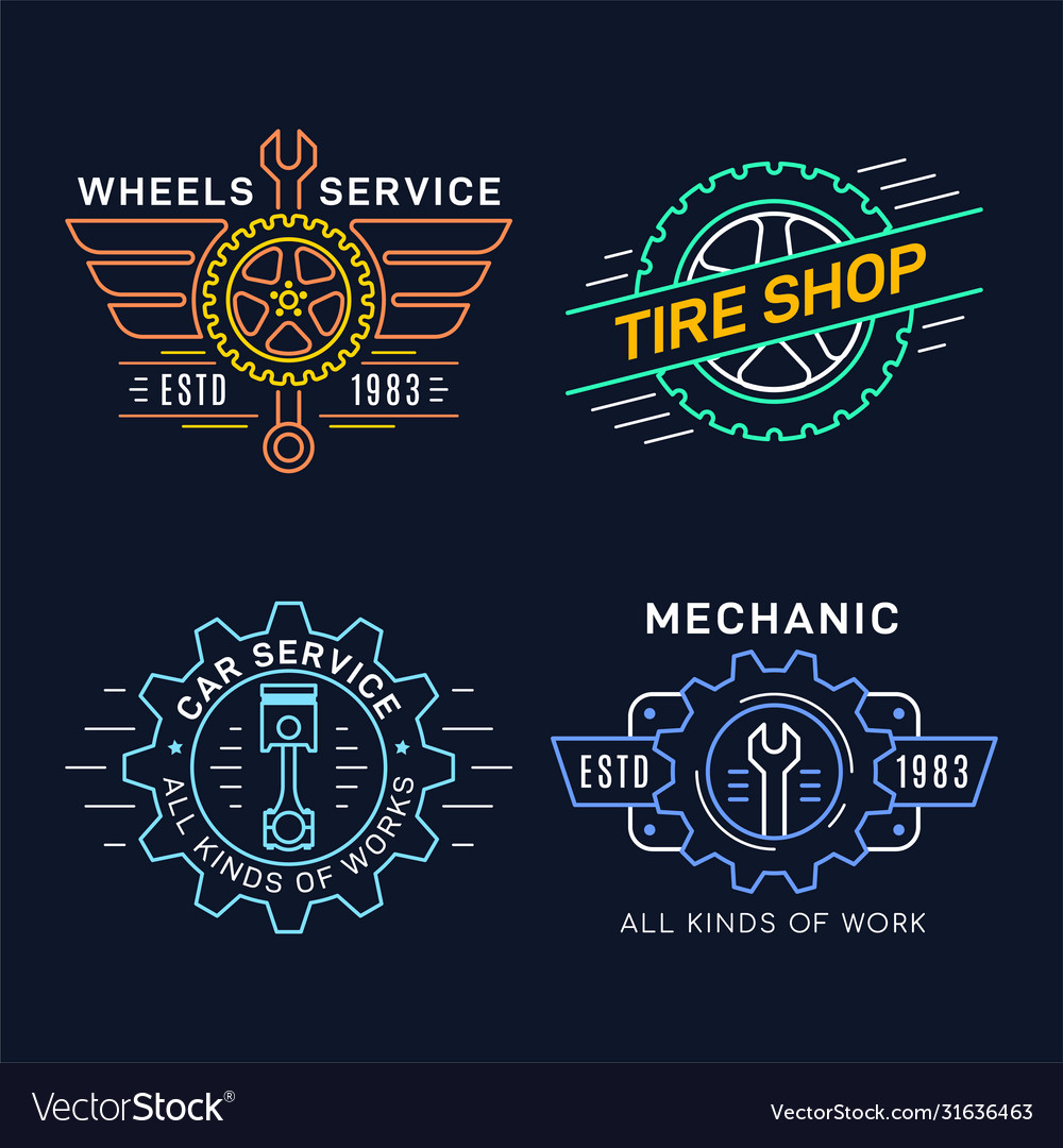 Set car service and repair badge design