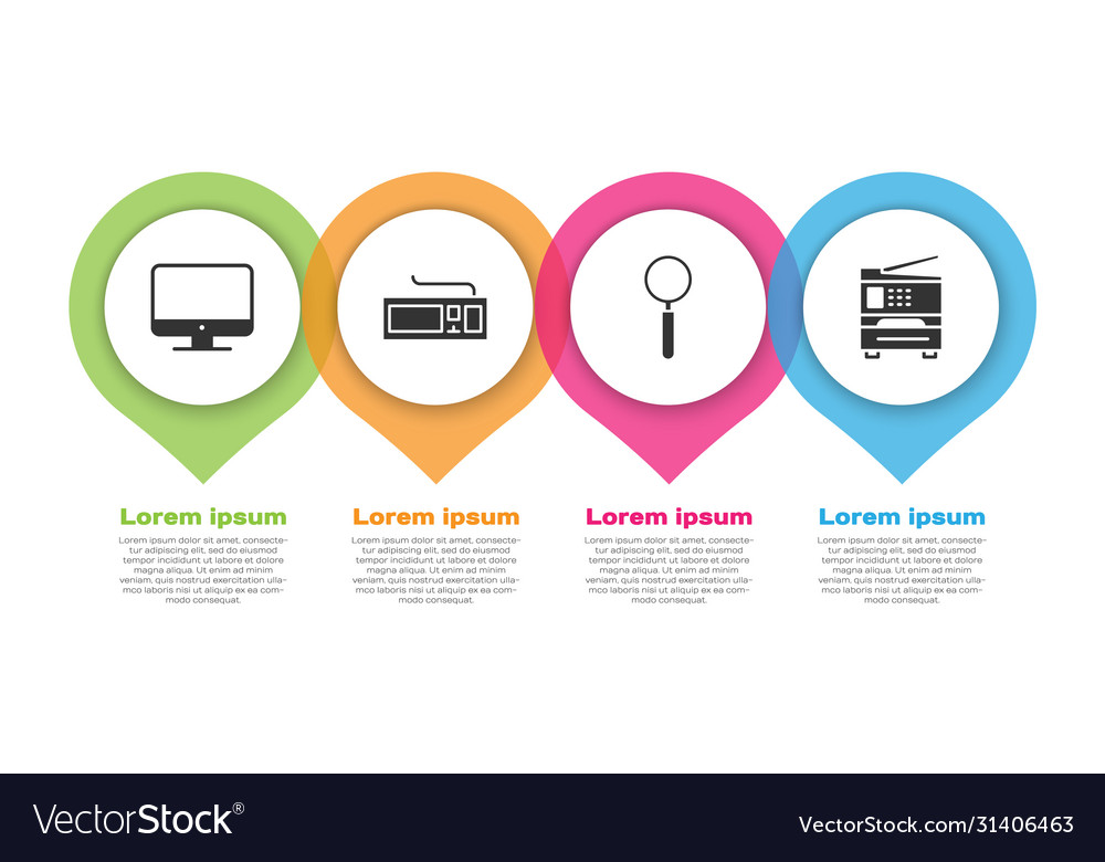 Set computer monitor screen keyboard magnifying Vector Image Set computer monitor screen keyboard magnifying