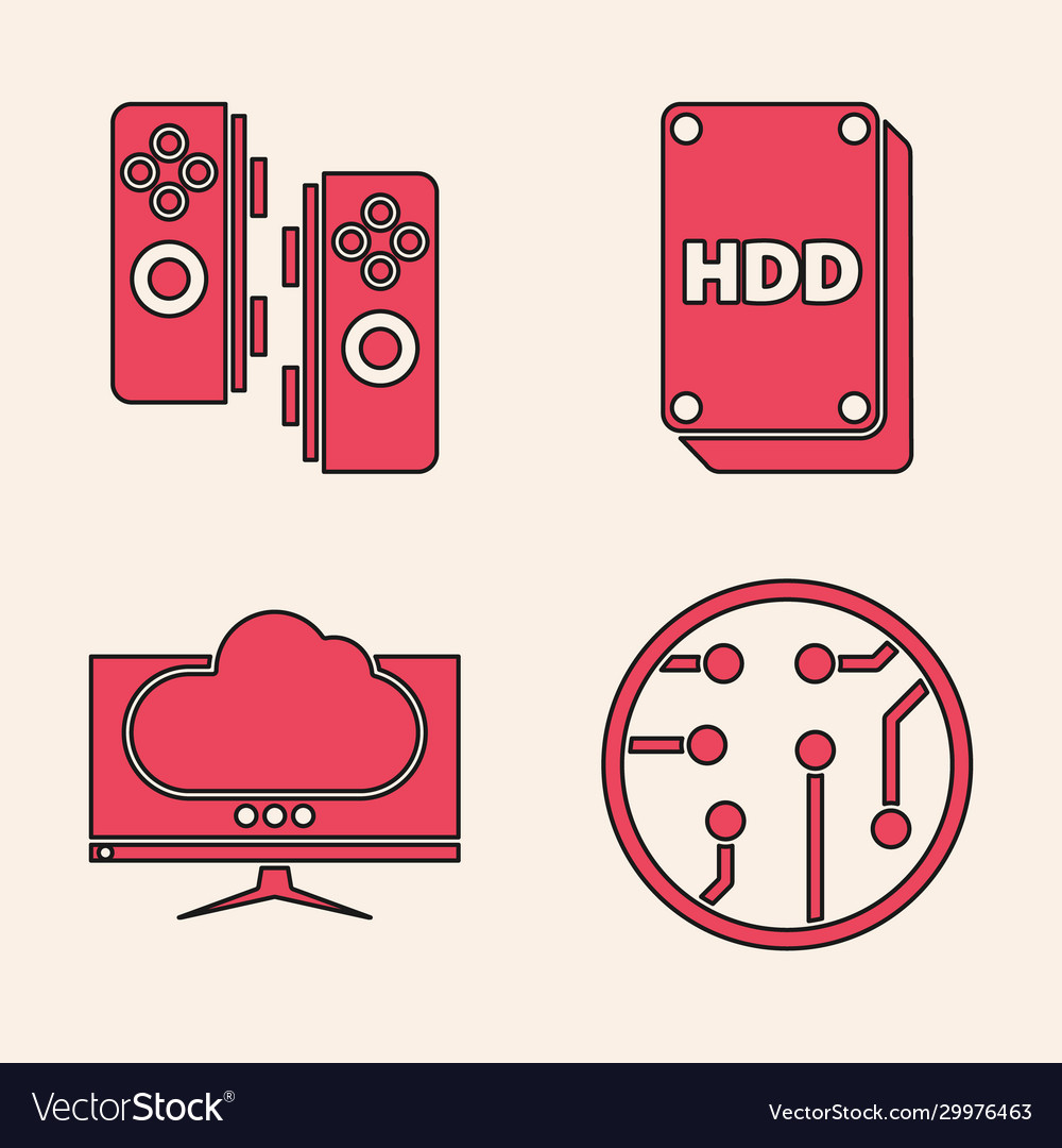 Set processor gamepad hard disk drive hdd vector image Set processor gamepad hard disk drive hdd