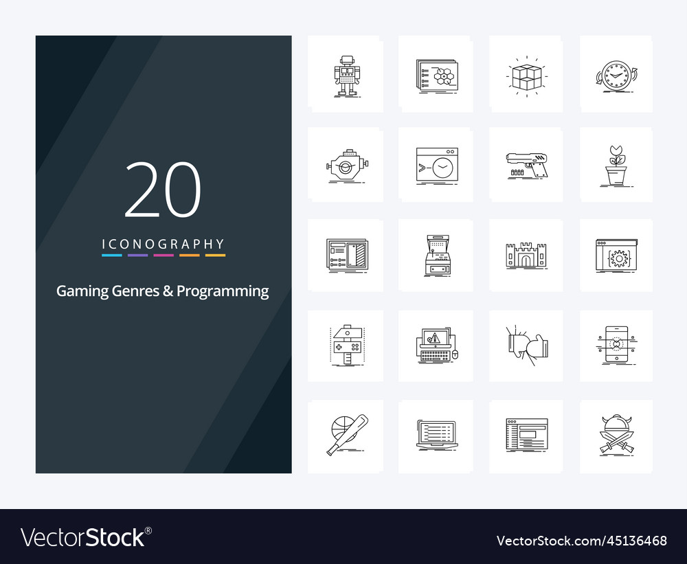20 gaming genres and programming outline icon