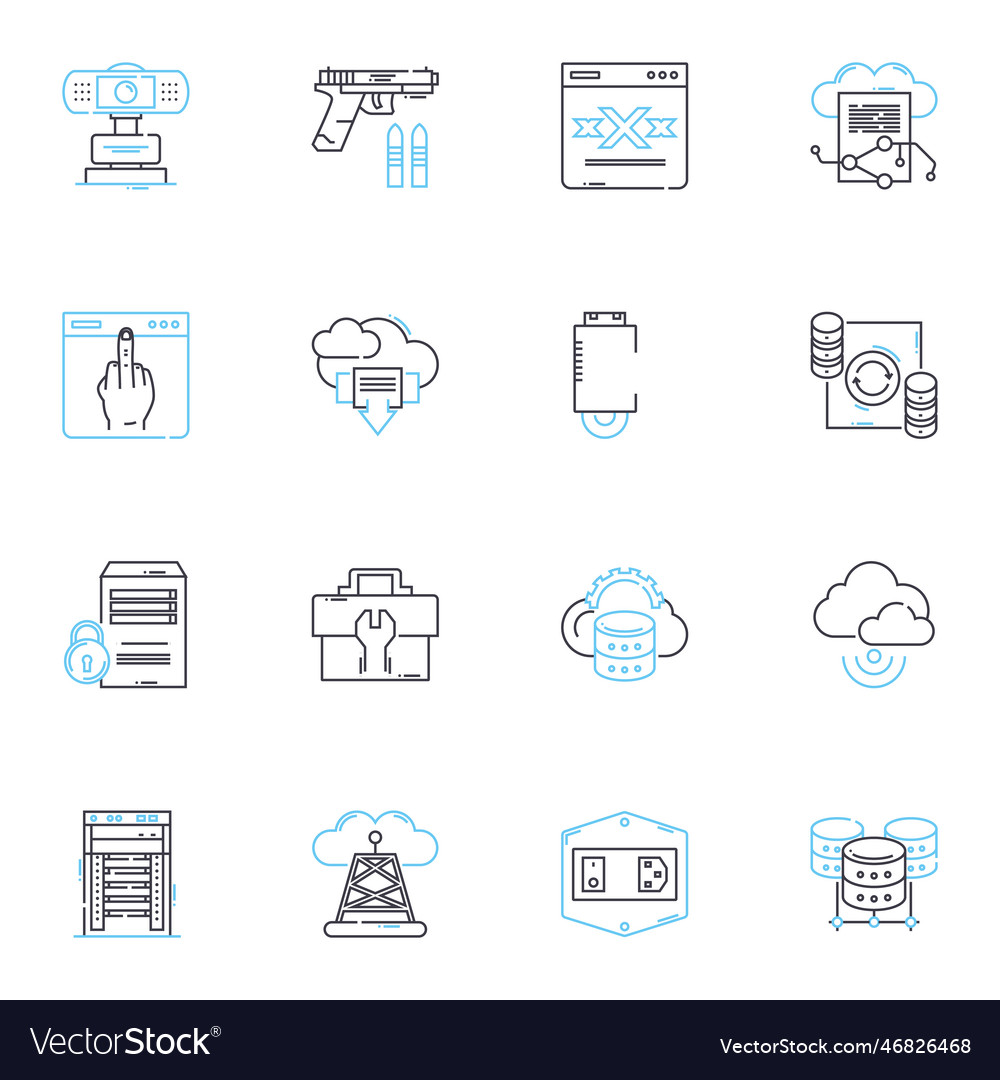 Artificial security linear icons set vector image Artificial security linear icons set