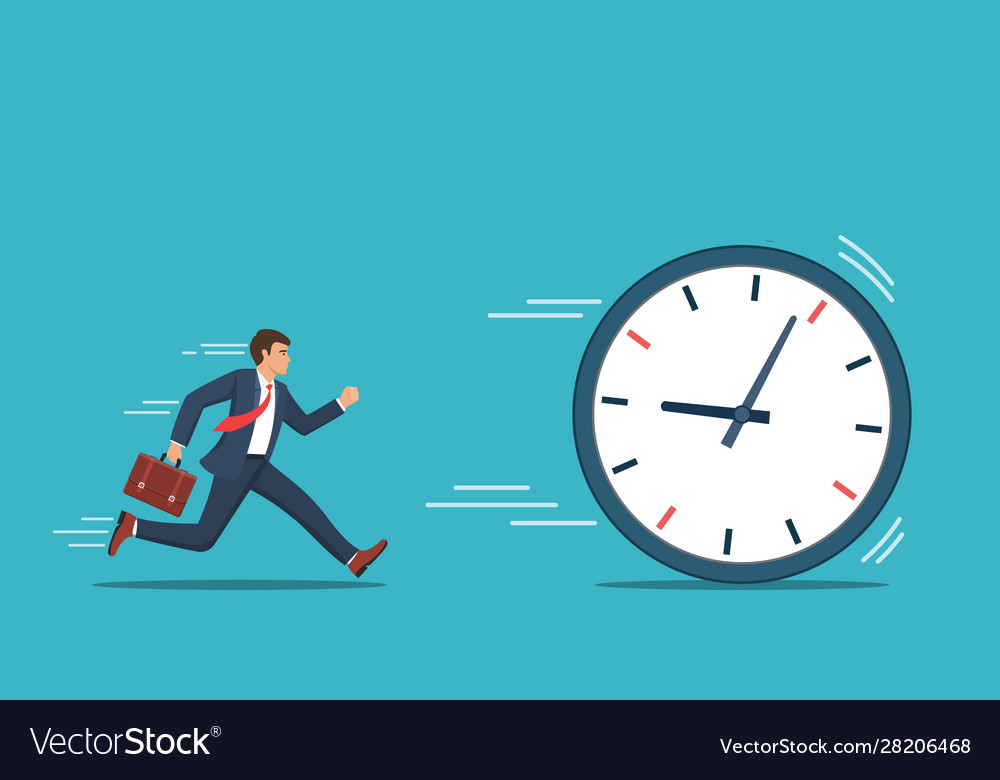 Businessman running chase a rolling time Vector Image