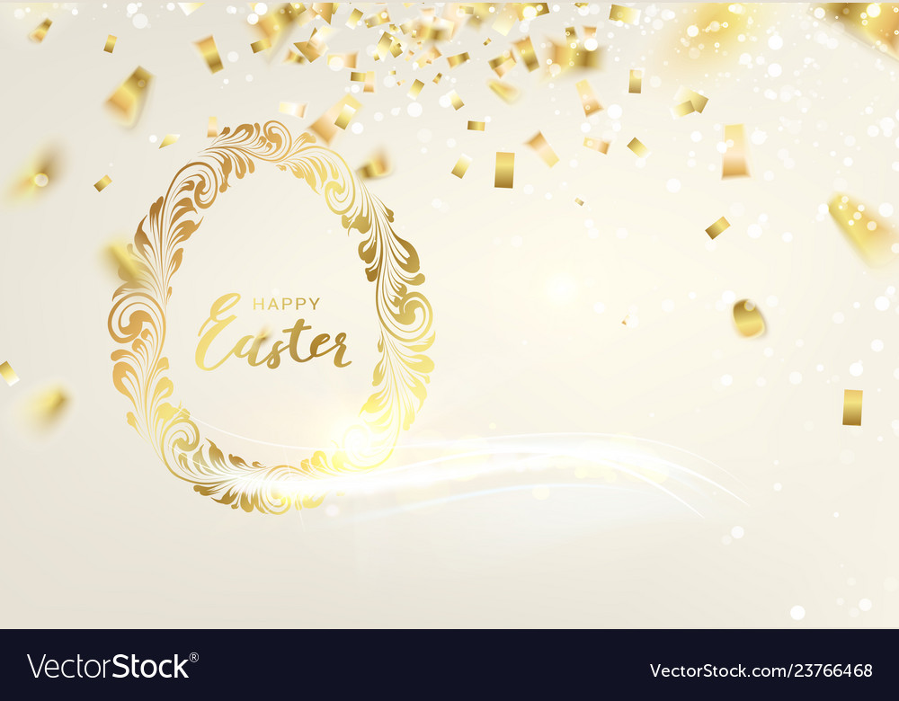 Easter egg with curves of ribbon confetti golden vector image Easter egg with curves of ribbon confetti golden