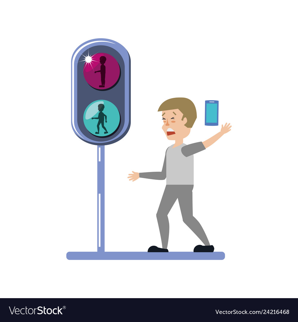 Man with smartphone and traffic light
