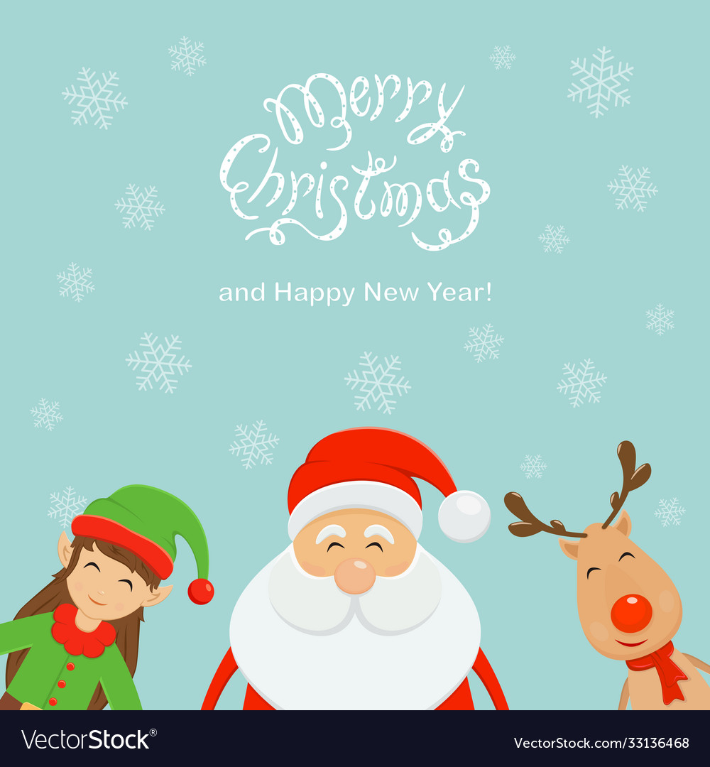 Merry christmas and santa with elf reindeer Vector Image