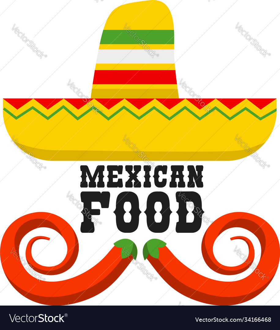 Mexican food sombrero and chili peppers Royalty Free Vector