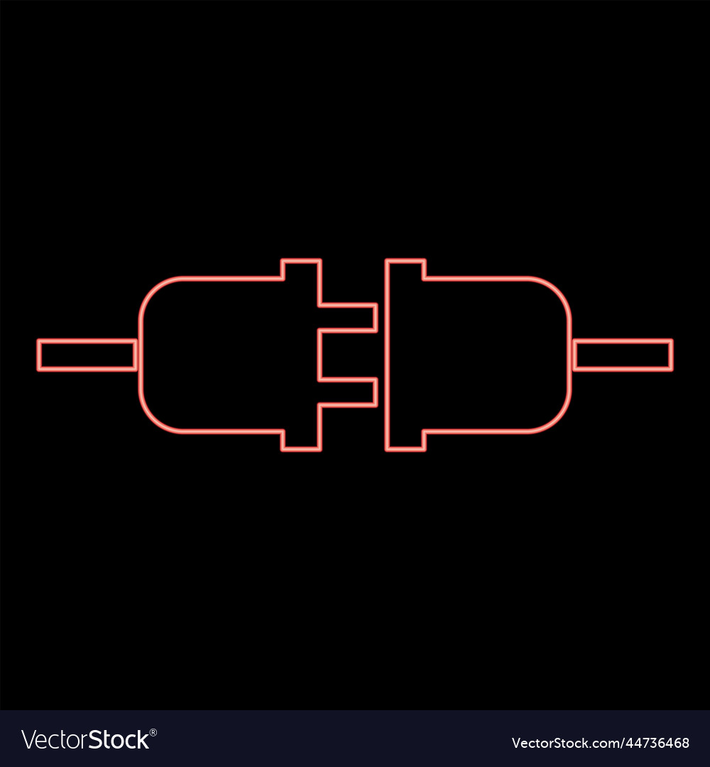 Neon socket and plug red color image flat style vector image Neon socket and plug red color image flat style