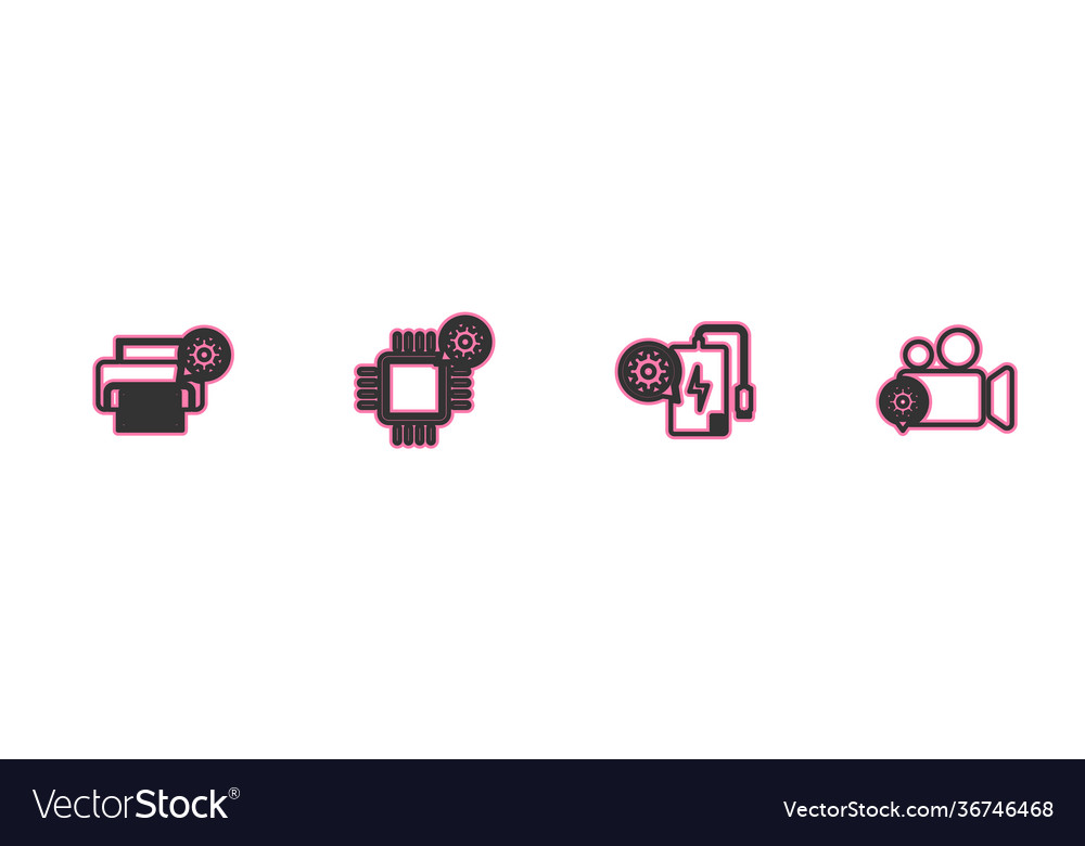 Set line printer setting power bank processor Vector Image Set line printer setting power bank processor