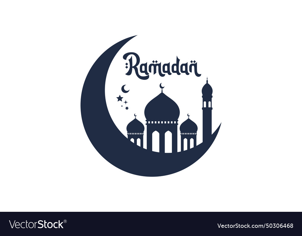 Silhouette of crescent moon and mosque Royalty Free Vector