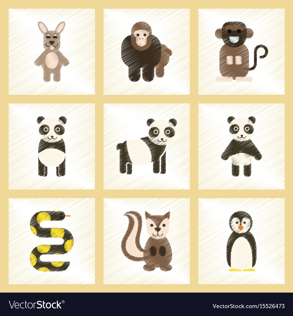 Montage Flat Shading Stil Icons Panda Affe