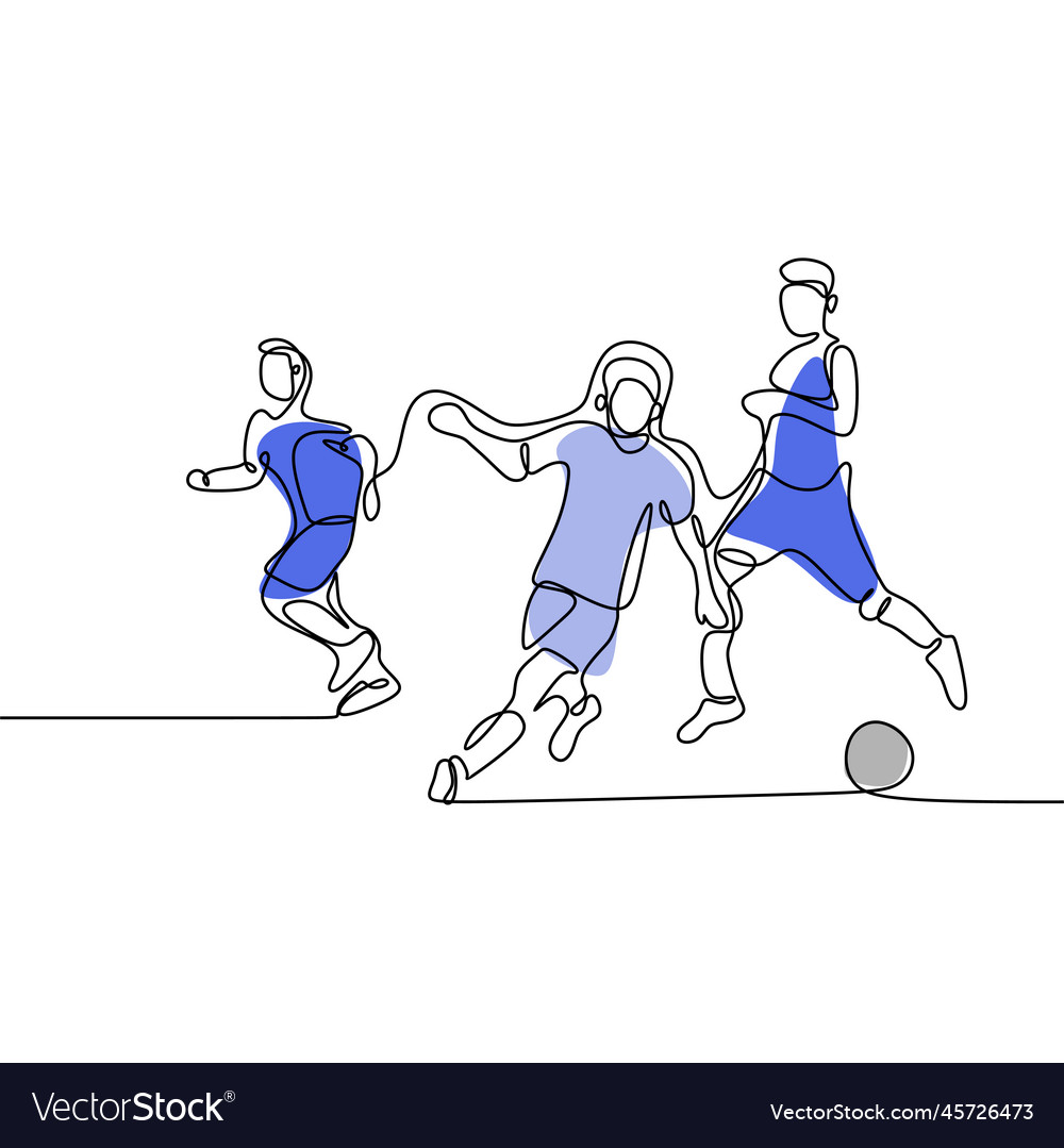 Continuous line drawing of running soccer