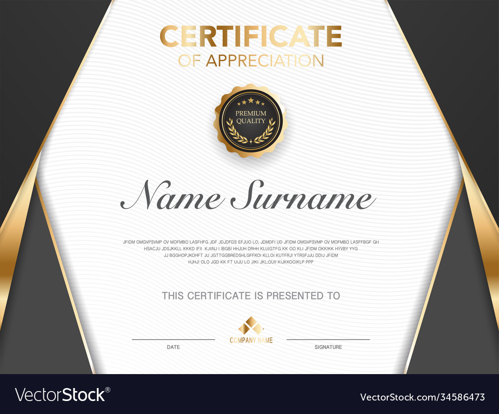 Diploma certificate template black and gold color Vector Image