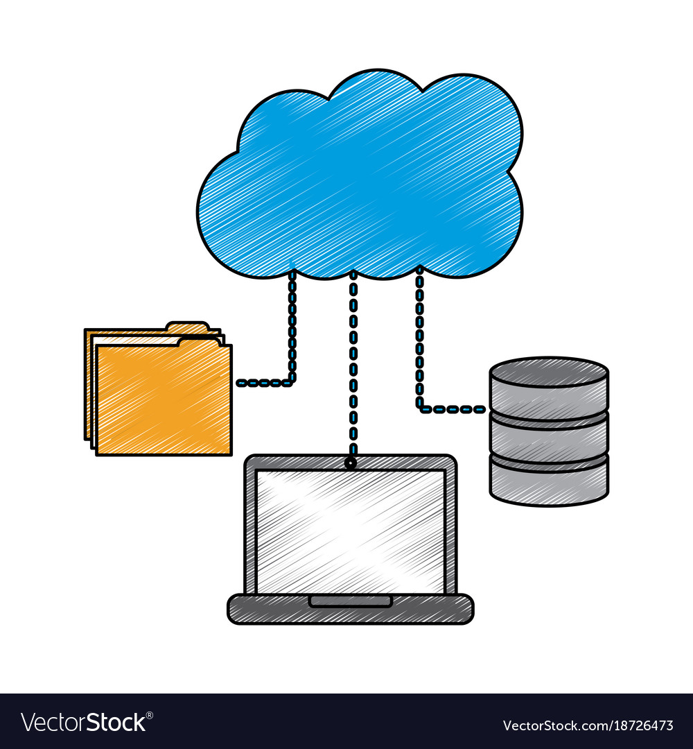 Laptop computer connection cloud folder and data