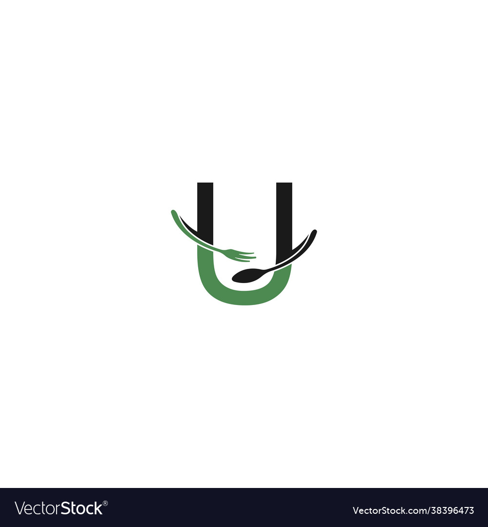 Letter u with fork and spoon logo icon design