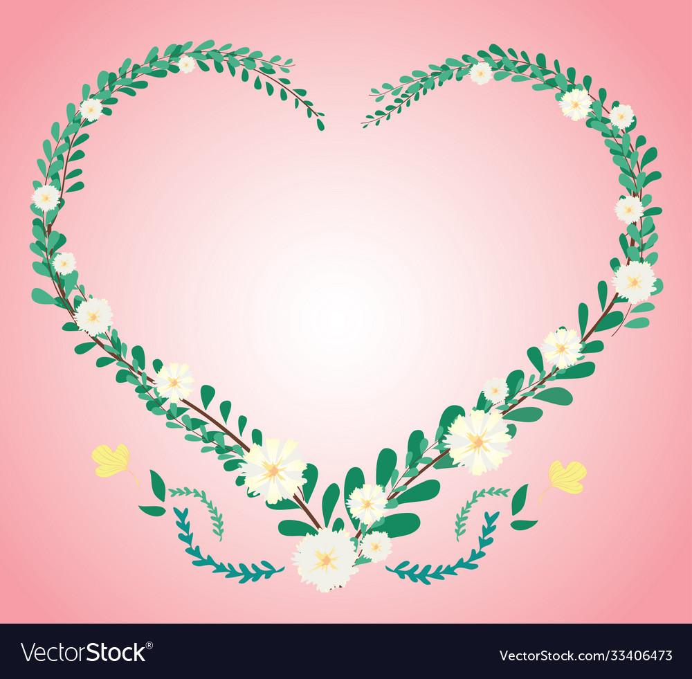 Pastel heart leaf and flower crown and space Vector Image