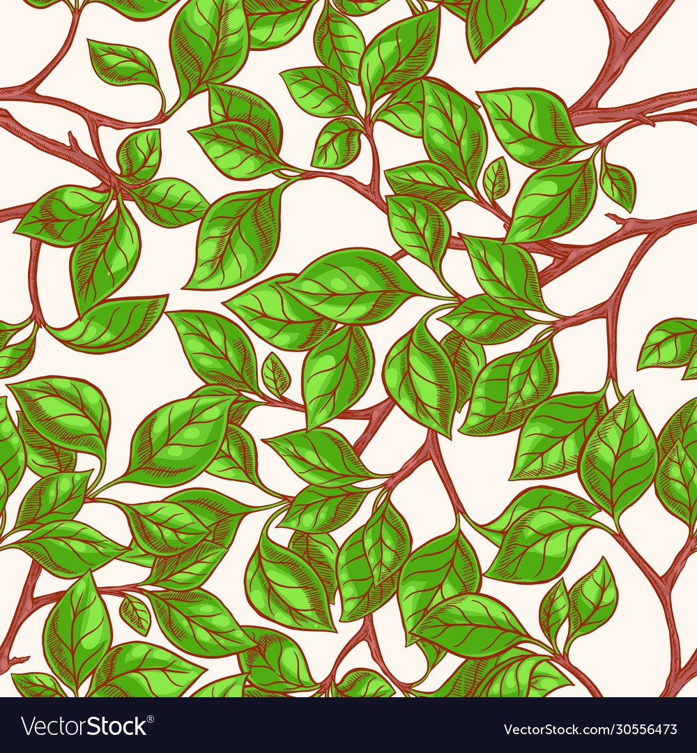 Seamless background with hand-drawn leaves
