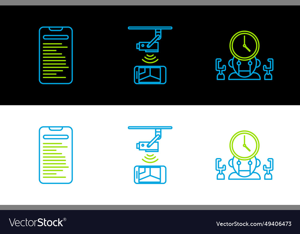 Set line robot and digital time manager computer vector image Set line robot and digital time manager computer