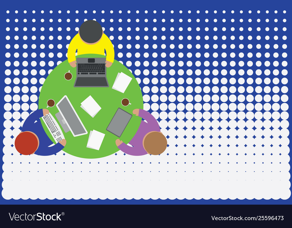 Upper view three busy office workers round table vector image Upper view three busy office workers round table