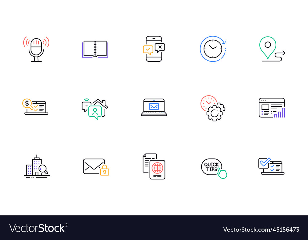 Work home time management and web report line vector image Work home time management and web report line