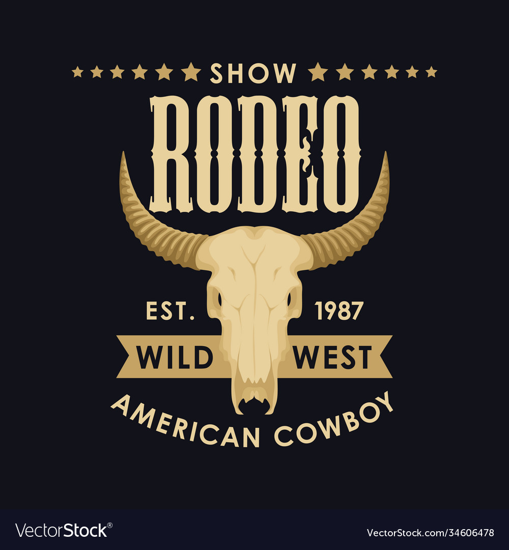 Banner for a cowboy rodeo show with a bull skull Vector Image